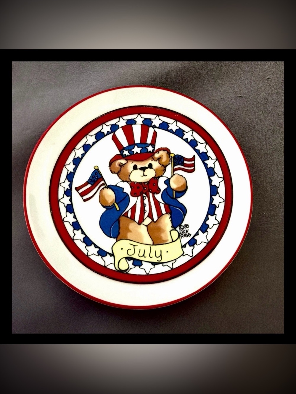 Lucy & Me July 4" Mini Plate Bear Lucy Rigg Enesco 1985 Stars And Stripes EUC